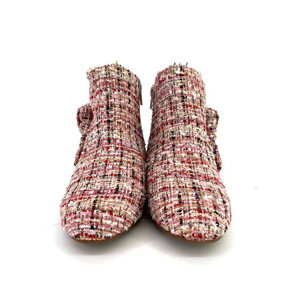 Copper Key Savvy Pink Plaid Metallic Tweed Bow Boots Big Girls Size 4 Block Heel - Picture 5 of 8